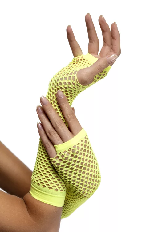 Photo du produit Mitaines longues jaune fluo résilles femme