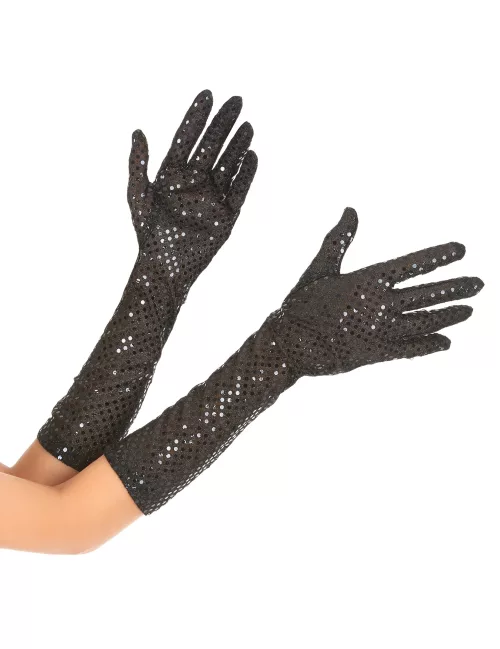 Photo du produit Gants noirs mi-longs avec sequins adulte