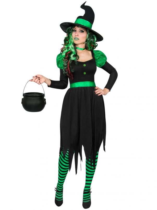 Photo du produit Déguisement sorcière verte et noire femme Halloween