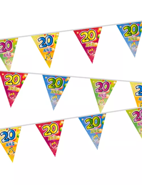 Photo du produit Guirlande 20 fanions plastifiés 20 ans Fiesta 7 m