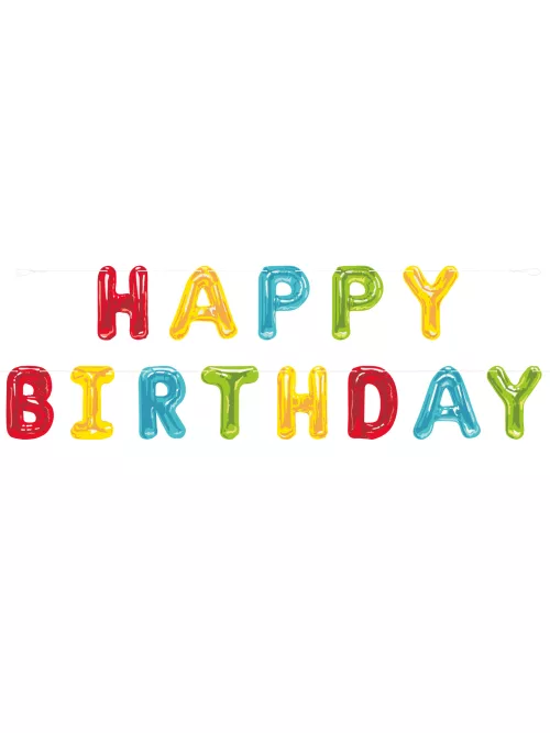 Photo du produit Guirlande de ballons aluminium lettres Happy Birthday 2,74 m