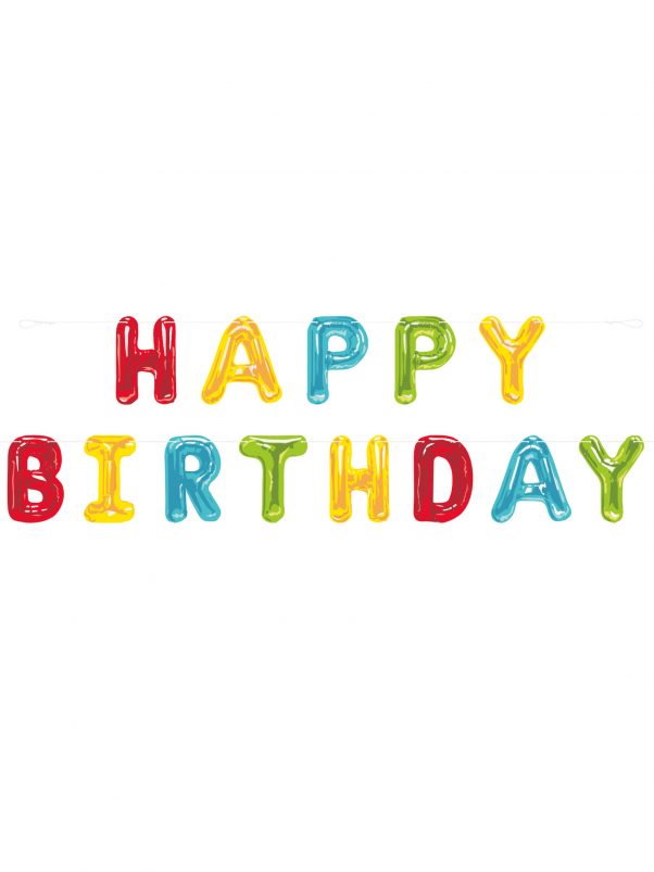 Photo du produit Guirlande de ballons aluminium lettres Happy Birthday 2,74 m
