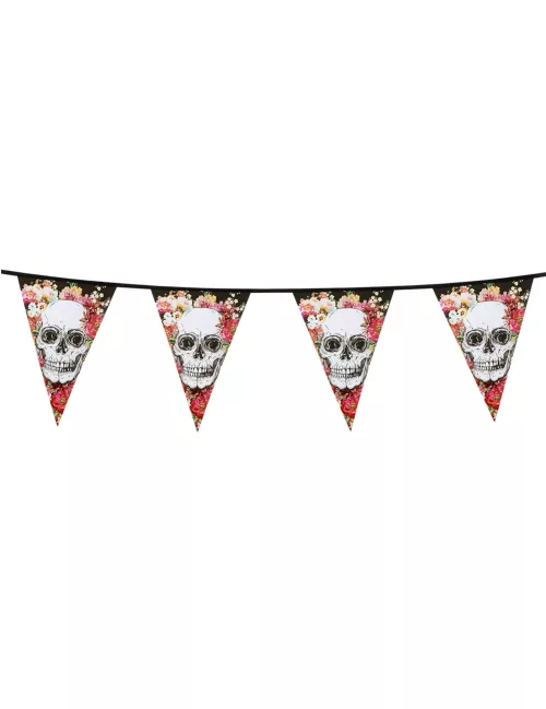 Photo du produit Guirlande en plastique squelette fleuri noir 6 m