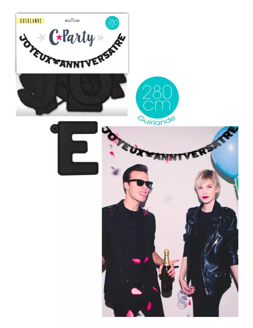 Photo du produit Guirlande Joyeux Anniversaire noire 280 cm