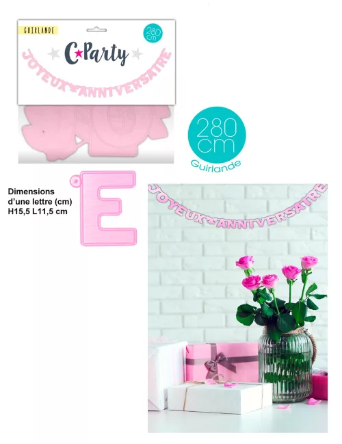 Photo du produit Guirlande Joyeux Anniversaire rose 280 cm