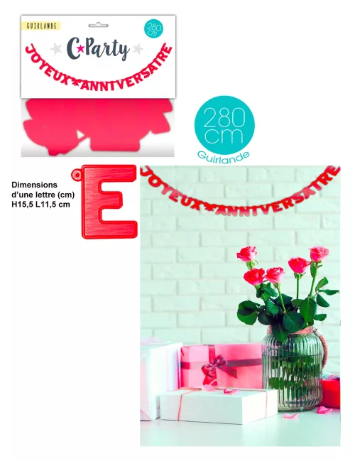 Photo du produit Guirlande Joyeux Anniversaire rouge 280 cm