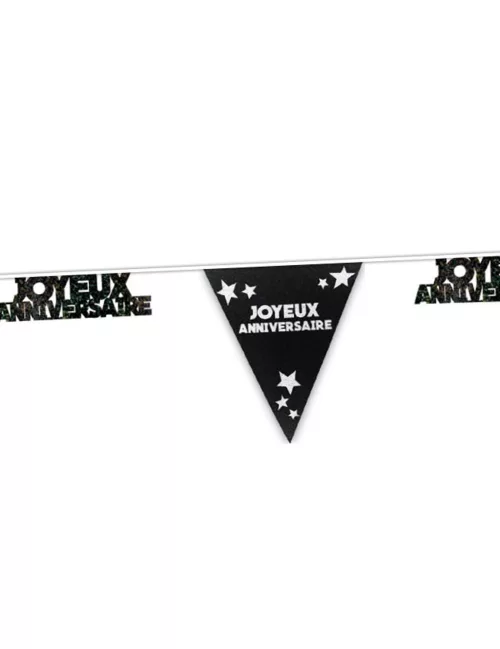 Photo du produit Guirlande noire à paillettes Joyeux Anniversaire 6m