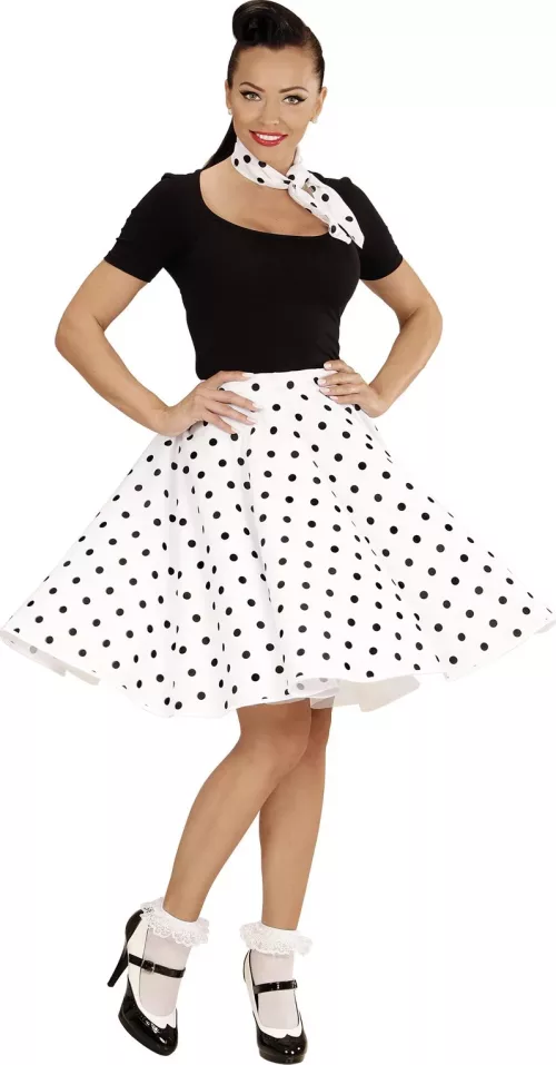 Photo du produit Jupe et foulard blancs à pois années 50 femme