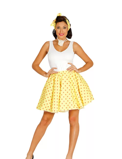 Photo du produit Jupe et foulard jaune à pois années 50 femme