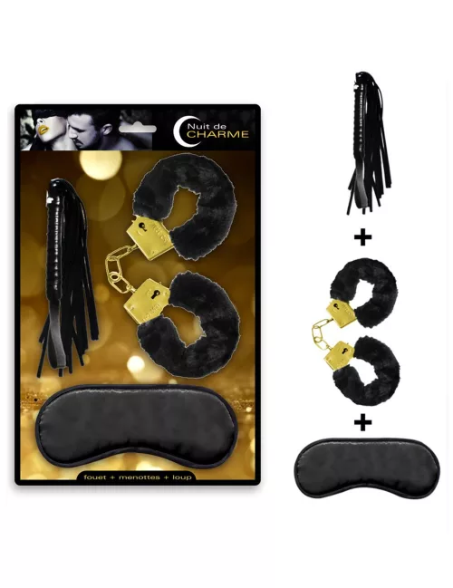 Photo du produit Kit menottes fouet et loup adulte