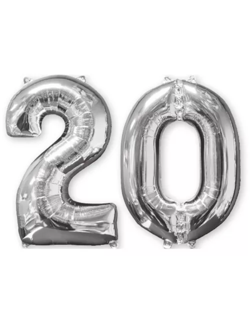 Photo du produit 2 Ballons aluminium chiffre 20 argent 66 cm