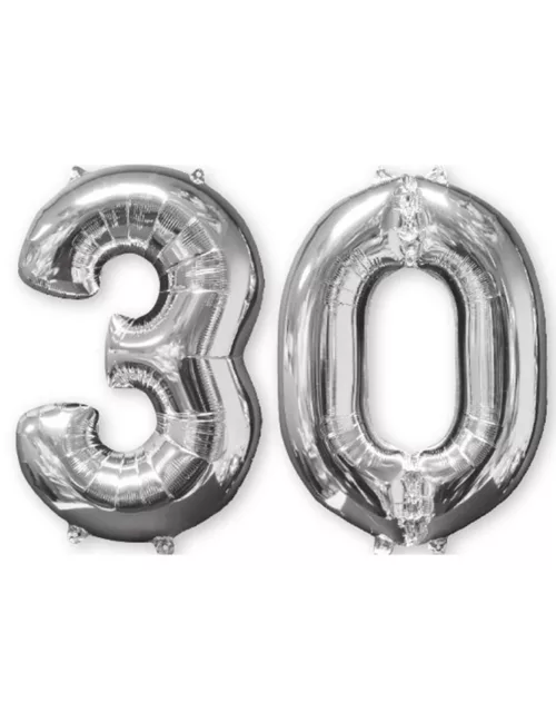 Photo du produit Lot de 2 ballons aluminium 66 cm chiffre argent 30