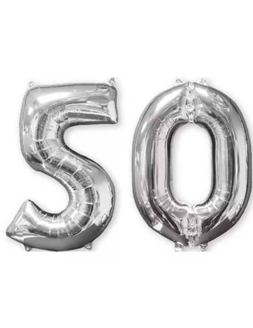 Photo du produit Lot de 2 ballons aluminium 66 cm chiffre argent 50