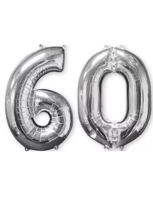 Photo du produit Lot de 2 ballons aluminium 66 cm chiffre argent 60