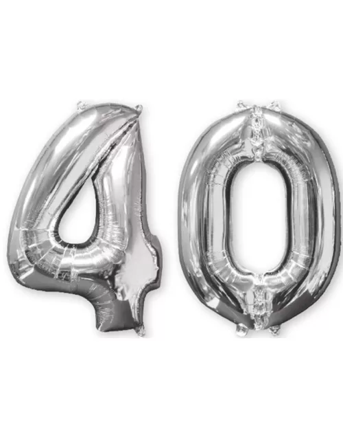Photo du produit Lot de 2 ballons aluminium chiffre 40 argent 66 cm