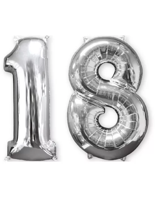 Photo du produit Lot de 2 ballons aluminium chiffre argent 18