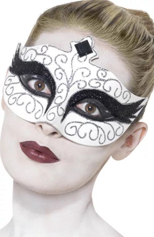 Photo du produit Loup blanc avec paillettes noir et argent adulte