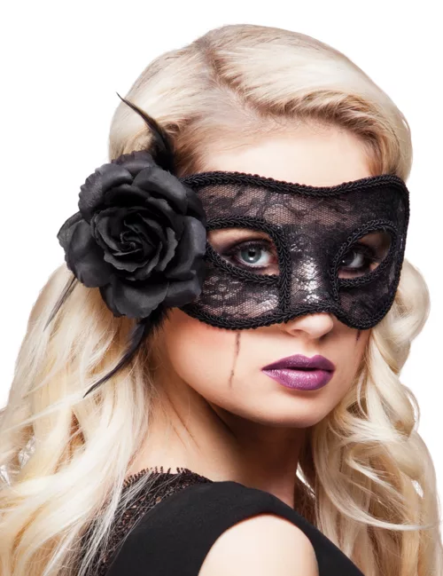 Photo du produit Loup dentelle noir avec rose femme