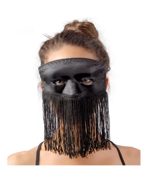 Photo du produit Loup en soie luxe noir à frange adulte