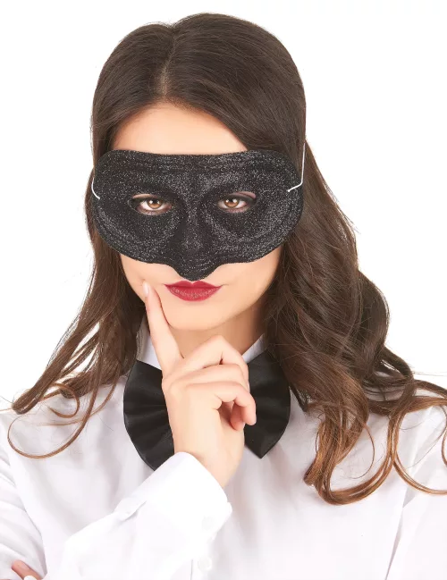 Photo du produit Loup plastique pailleté noir adulte