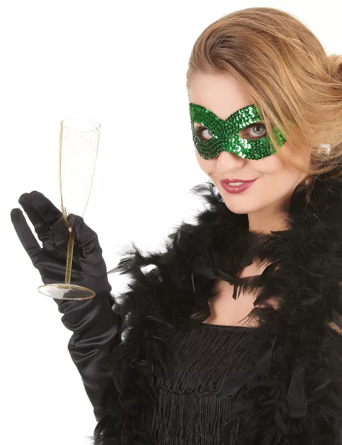 Photo du produit Loup vénitien avec sequins vert adulte