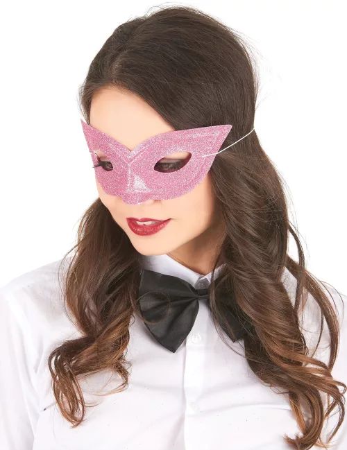 Photo du produit Loup vénitien pailleté rose adulte