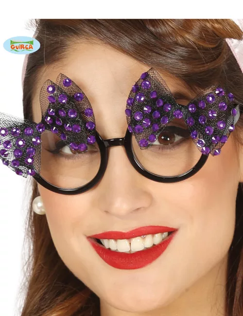 Photo du produit Lunettes années 50 avec noeuds violets femme