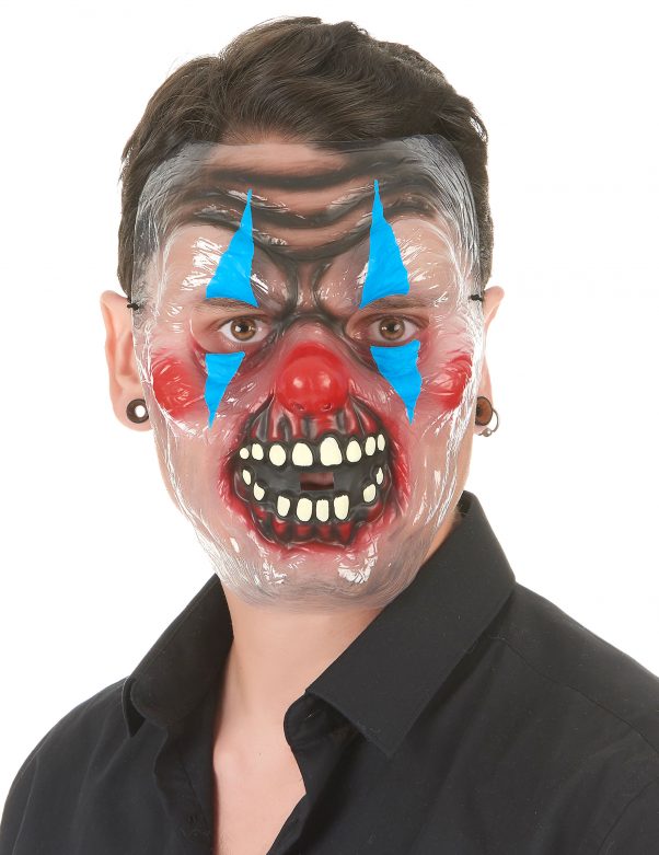 Photo du produit Masque transparent clown effrayant bicolore adulte
