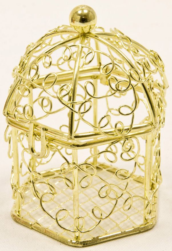 Photo du produit Mini cage à oiseaux en métal doré 5,5 x 4,5 cm