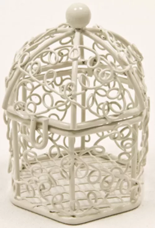 Photo du produit Mini cage à oiseaux en métal blanche 5,5 x 4,5 cm