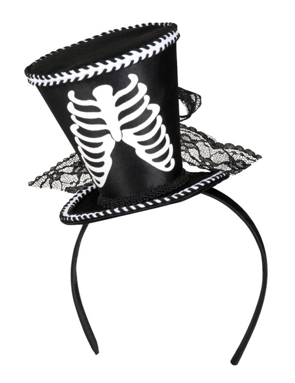 Photo du produit Mini chapeau haut de forme squelette femme Halloween