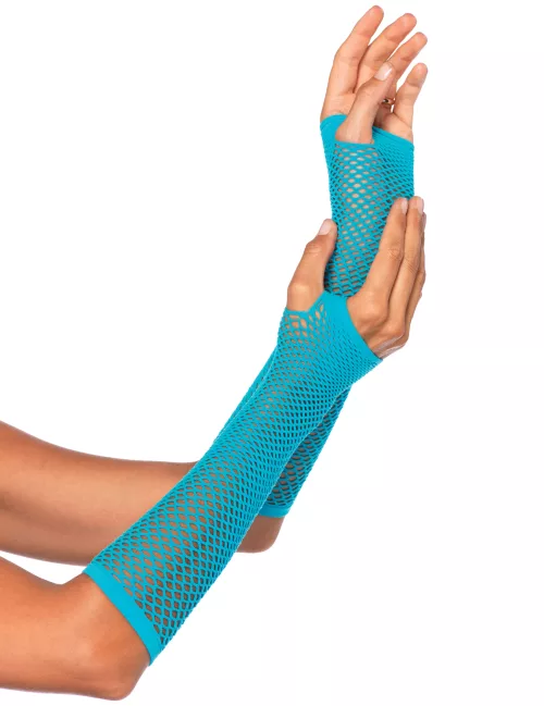 Photo du produit Mitaines longues bleues résilles adulte