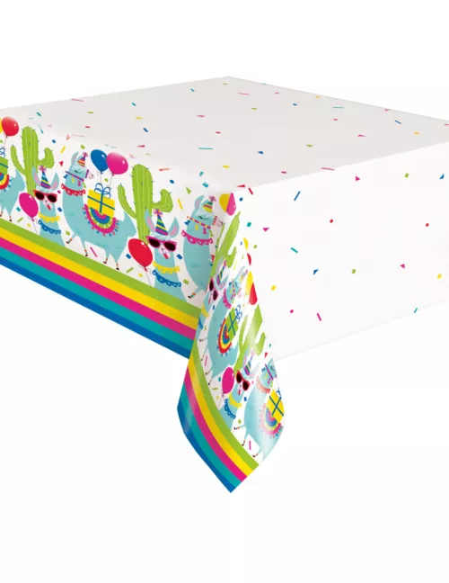 Photo du produit Nappe en plastique aniversaire lama blanche 137 x 213 cm