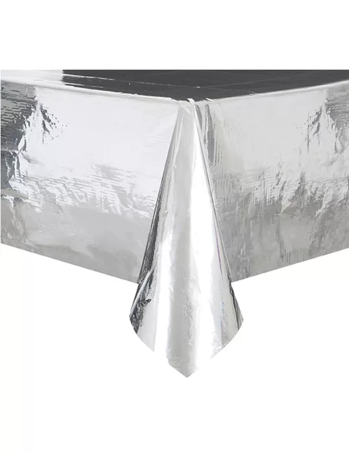 Photo du produit Nappe en plastique métallisée argent 137 x 274 cm