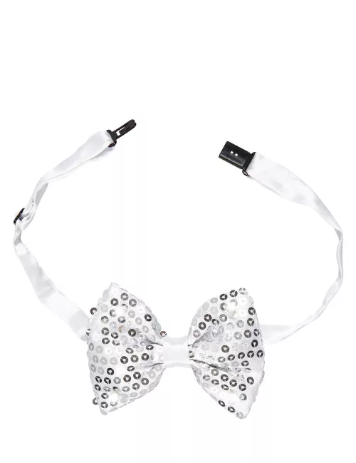Photo du produit Noeud papillon argent avec sequins et LED clignotantes adulte