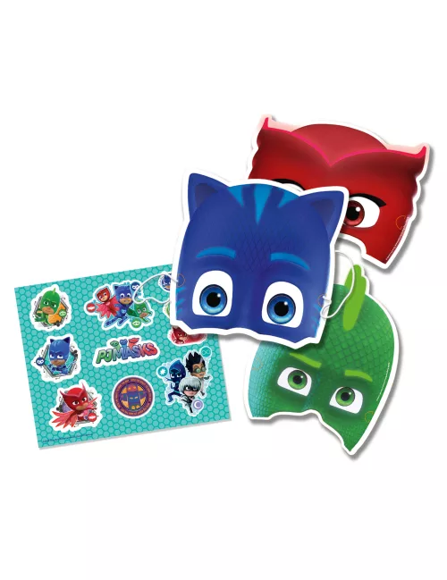 Photo du produit Lot 6 masques et stickers Pyjamasques enfants