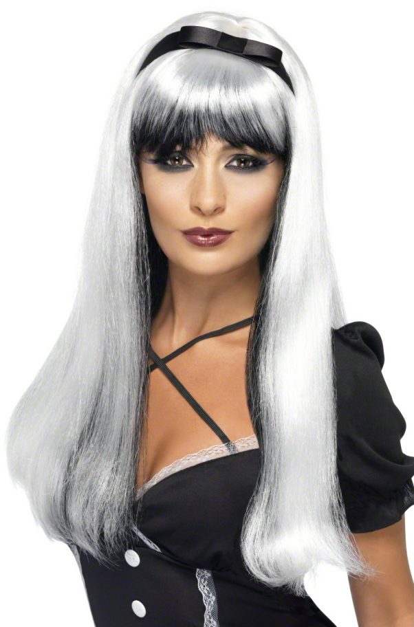Photo du produit Perruque blanche et noire avec noeud noir femme