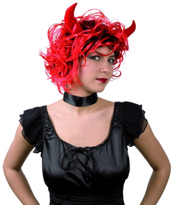 Photo du produit Perruque diablesse femme avec cornes Halloween