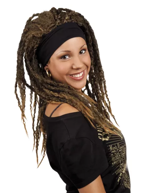 Photo du produit Perruque chatain rasta avec bandeau femme