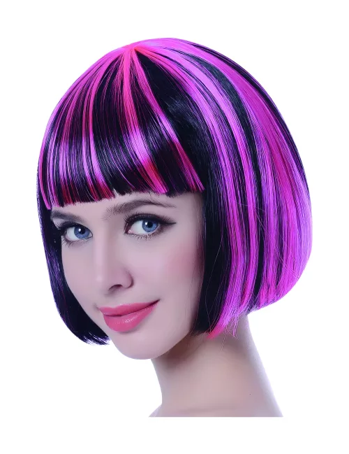 Photo du produit Perruque carré court mêchée noir et rose femme