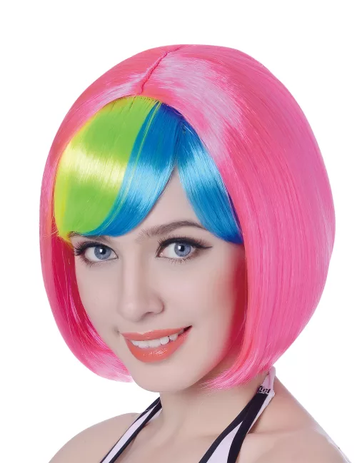 Photo du produit Perruque courte rose frange multicolore femme - 110g
