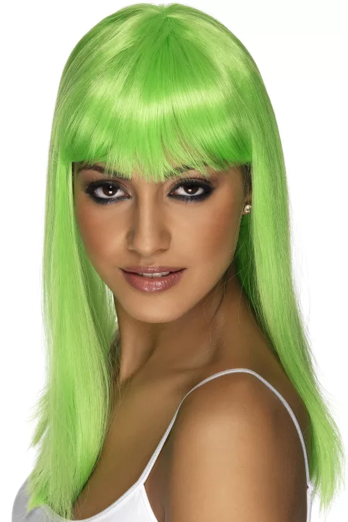 Photo du produit Perruque longue verte fluo à frange femme