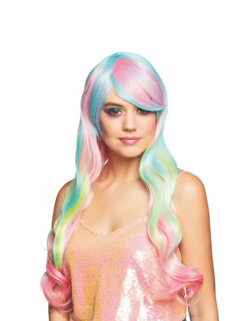 Photo du produit Perruque longue arc-en-ciel pastel femme