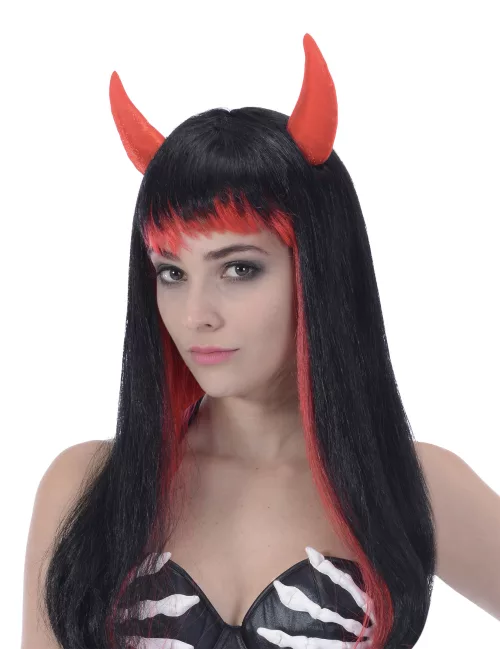 Photo du produit Perruque longue noire et rouge diable femme
