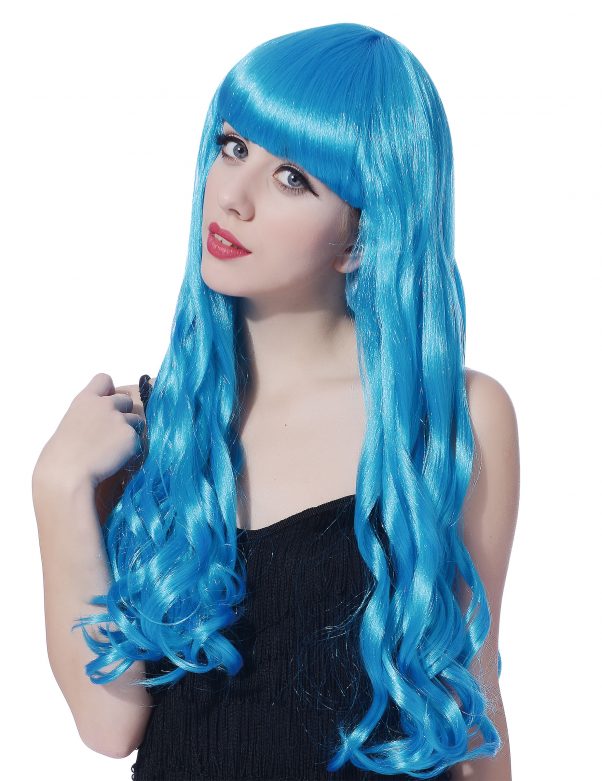 Photo du produit Perruque longue ondulée bleue avec frange femme