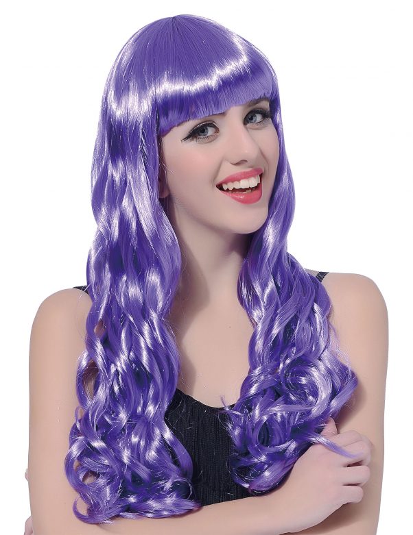 Photo du produit Perruque longue ondulée violette à frange femme