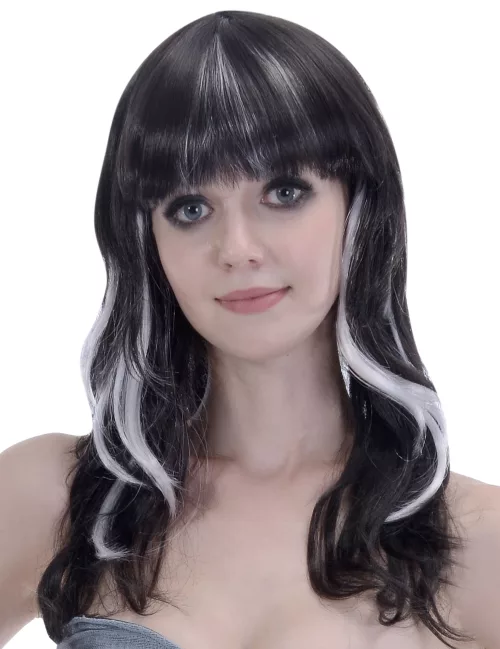 Photo du produit Perruque noire à frange avec balayage blanc femme
