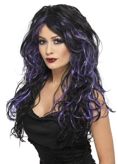 Photo du produit Perruque noire avec mèches violettes femme