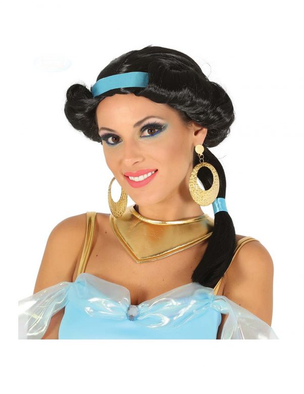 Photo du produit Perruque noire princesse du désert avec bandeau bleu femme