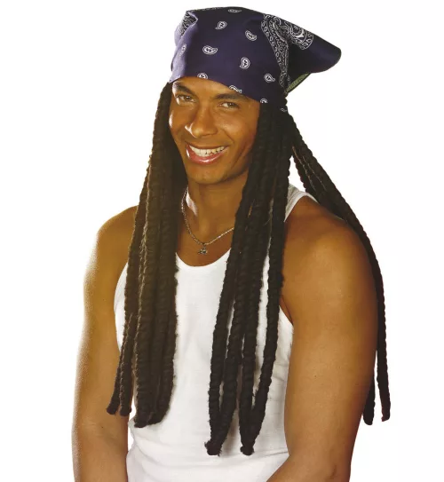 Photo du produit Perruque rasta noire et bandana bleu adulte